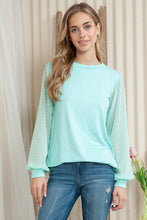 Load image into Gallery viewer, SOLID TUNIC TOP WITH CHIFFON SWISS DOT SLEEVE ###