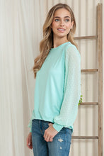 Load image into Gallery viewer, SOLID TUNIC TOP WITH CHIFFON SWISS DOT SLEEVE ###