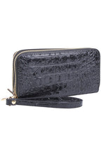 Load image into Gallery viewer, Croc Alligator Double Zip Around Wallet Wristlet ###
