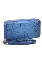 Load image into Gallery viewer, Croc Alligator Double Zip Around Wallet Wristlet ###