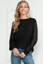 Load image into Gallery viewer, SOLID TUNIC TOP WITH CHIFFON SWISS DOT SLEEVE ###