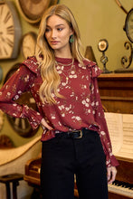 Load image into Gallery viewer, FOILED FLORAL BLOUSE WITH TIRED RUFFLE **