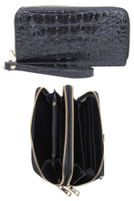 Load image into Gallery viewer, Croc Alligator Double Zip Around Wallet Wristlet ###