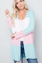 Load image into Gallery viewer, COLOR BLOCK OPEN CARDIGAN ###