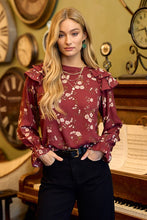 Load image into Gallery viewer, FOILED FLORAL BLOUSE WITH TIRED RUFFLE **