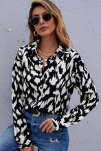 Load image into Gallery viewer, Chic casual long sleeves woven blouse. Lightweight woven fabric shapes this blouse with collared neckline, long sleeves with buttoning cuffs, and a buttoned relaxed bodice **.