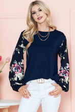 Load image into Gallery viewer, Burgundy Apparel - SOLID TUNIC WITH FLORAL CHIFFON SLEEVES: /// 2-2-1;S-M-L-XL / NAVY