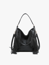Load image into Gallery viewer, Jen &amp; Co. - M2350 Sav Distressed Hobo w/ Fringe Detail: Black ///